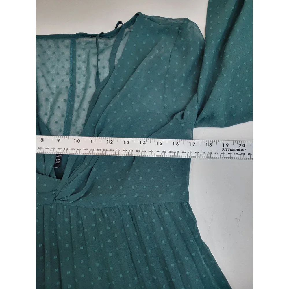 ASOS Design Maternity Dress US 8 Teal Swiss Dot Chiffon Long Sleeve Midi